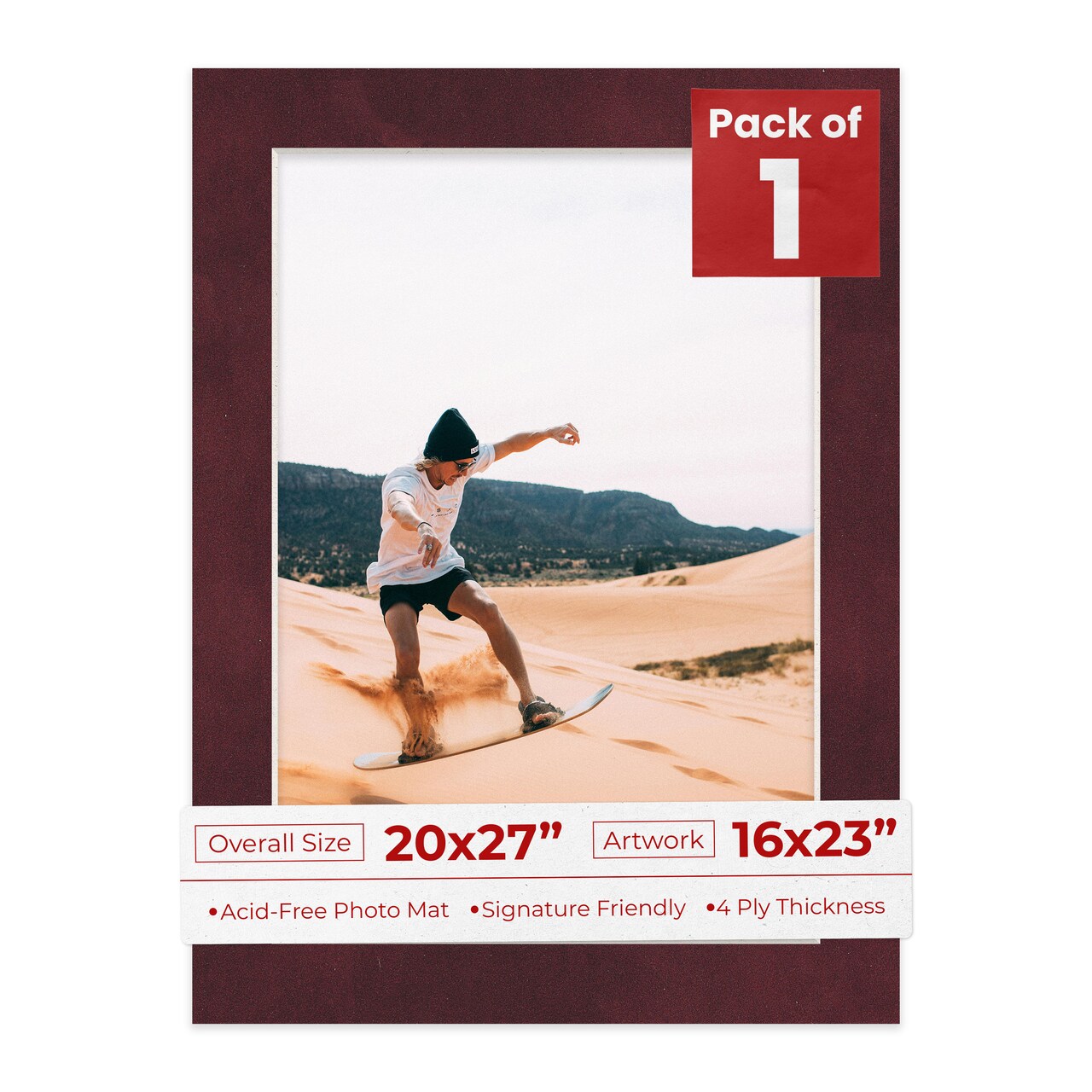 Dark Red Suede Mat Board for 20x27 Frames - Fits 16x23 Photos